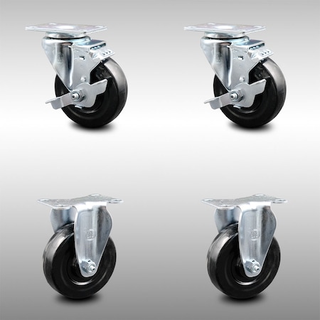 Service Caster 4 Inch SS Hard Rubber Wheel Swivel Top Plate Caster Set with 2 Brake 2 Rigid SCC SCC-SS20S414-HRS-TLB-2-R-2